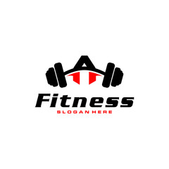 Fototapeta na wymiar Letter A Logo With barbell. Fitness Gym logo. fitness vector logo design for gym and fitness.