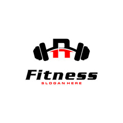 Letter R Logo With barbell. Fitness Gym logo. fitness vector logo design for gym and fitness.