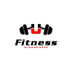 Letter U Logo With barbell. Fitness Gym logo. fitness vector logo design for gym and fitness.