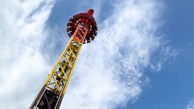 Amusement park, attraction with free fall tower.