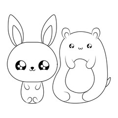 Obraz premium cute bear with bunny baby animals kawaii style