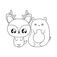 cute bear with reindeer baby animals kawaii style