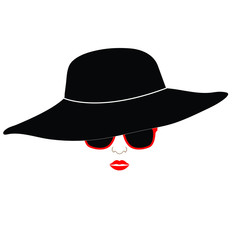 woman icon. retro fashion elegant   girl with black hat and glasses. logo women