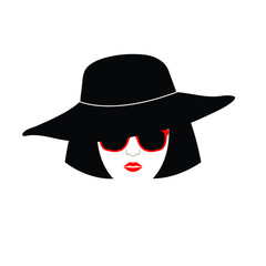 woman icon. retro fashion elegant   girl with black hair and glasses. logo women
