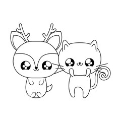 cute reindeer with cat baby animals kawaii style