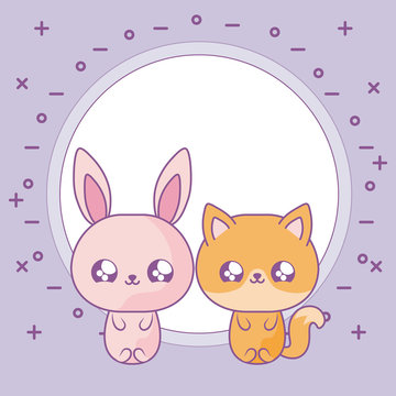 cute fox with bunny baby animals kawaii style