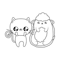 cute cat with sheep baby animals kawaii style