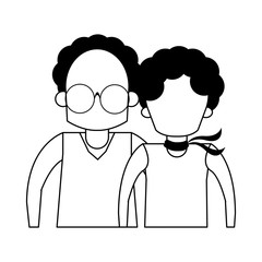 grandparents senior old people cartoon faceless in black and white