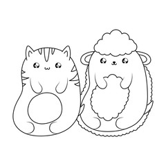 cute cat with sheep baby animals kawaii style