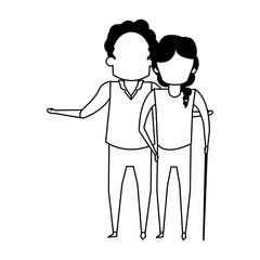 grandparents senior old people cartoon faceless in black and white