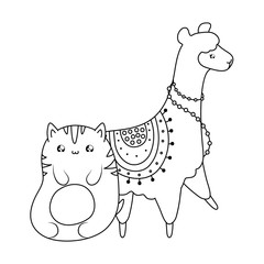 cute cat with alpaca baby animals kawaii style