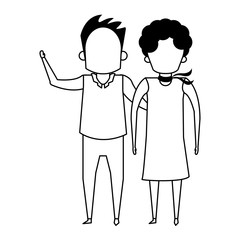 grandparents senior old people cartoon faceless in black and white