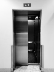 monchrome, elevator doors half open