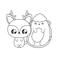 cute reindeer with sheep baby animals kawaii style