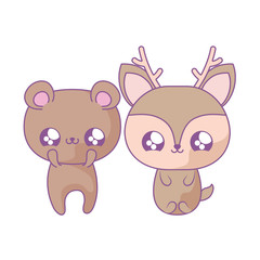cute bear with reindeer baby animals kawaii style