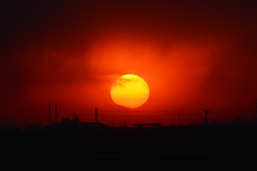 At sunset the sun