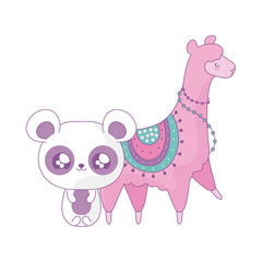 panda bear with alpaca baby animals kawaii style