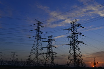 The power supply facilities of contour in the evening