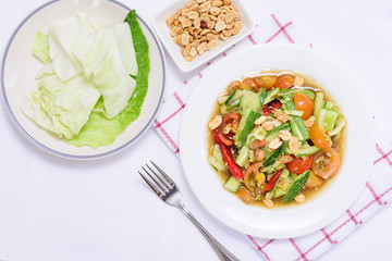 Spicy cucumber salad, Thai food, top view