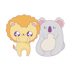 cute lion with koala baby animals kawaii style