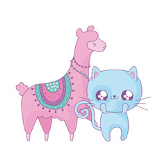 cute cat with alpaca baby animals kawaii style