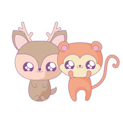 cute reindeer with monkey baby animals kawaii style