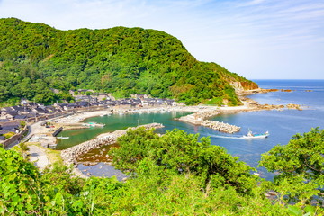間垣の里大沢漁港の風景、石川県輪島市大沢町にて
