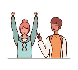 young women on white background