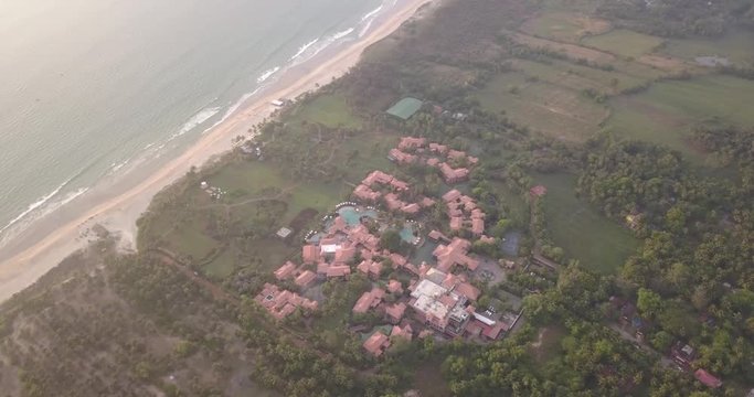 Drone shot flying over beautiful architectural buildings