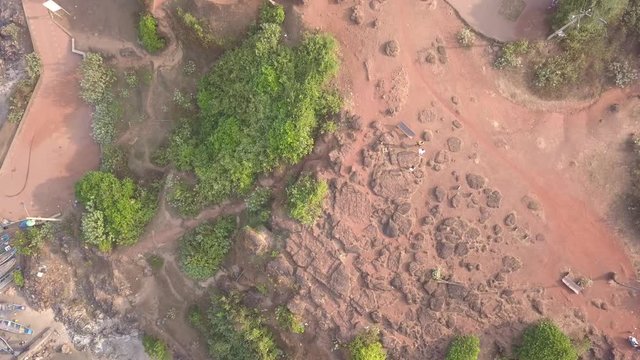 Drone shot flying over beautiful architectural buildings