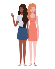 young women standing on white background