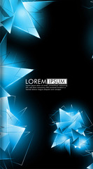 vertical triangle background. Abstract composition of 3D triangles. Modern geometric blue insulated black background