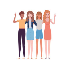 young women standing on white background