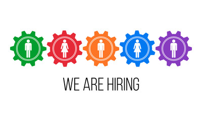 we are hiring text with gears, vector concept