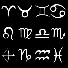 Zodiac for horoscope icon set. Usable for mystic  occult  palmistry and witchcraft alchemy. Vector