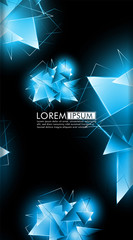 vertical triangle background. Abstract composition of 3D triangles. Modern geometric blue insulated black background