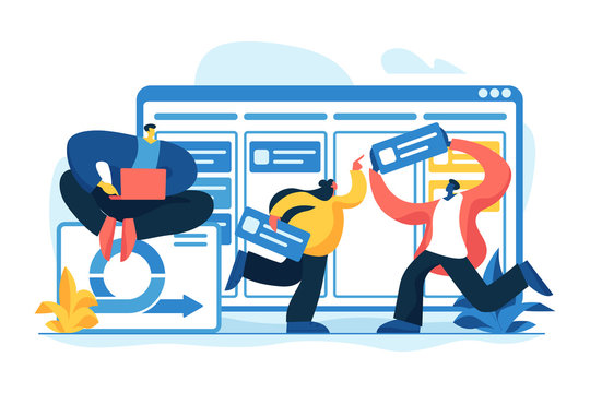 Workflow visualization and optimization tool. Business planning. Kanban board, teamwork communication process, agile project management concept. Vector isolated concept creative illustration