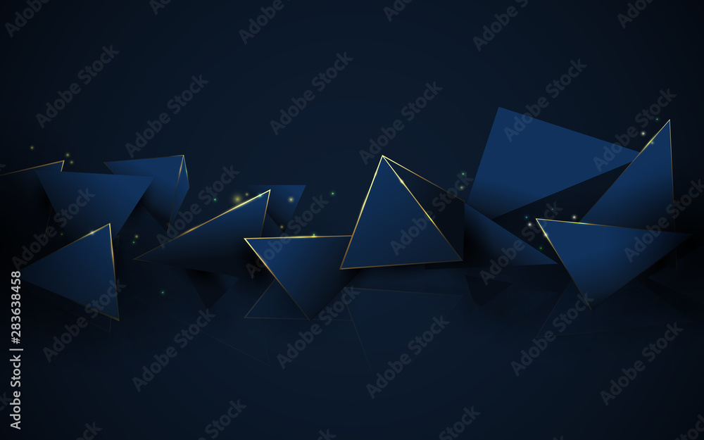 Wall mural abstract 3d polygonal pattern luxury dark blue with gold background