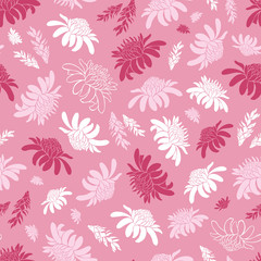 Vector pink seamless pattern with tropical torch ginger flowers. Suitable for textile, gift wrap and wallpaper.