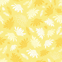 Vector yellow seamless pattern with tropical torch ginger flowers. Suitable for textile, gift wrap and wallpaper.