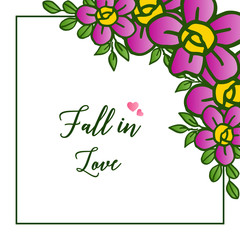 Beautiful greeting card fall in love with artwork of purple wreath frame. Vector