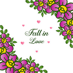 Beautiful greeting card fall in love with artwork of purple wreath frame. Vector