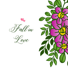 Poster or banner for fall in love, with pattern art purple floral frame. Vector