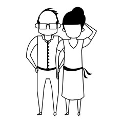 grandparents senior old people cartoon faceless in black and white