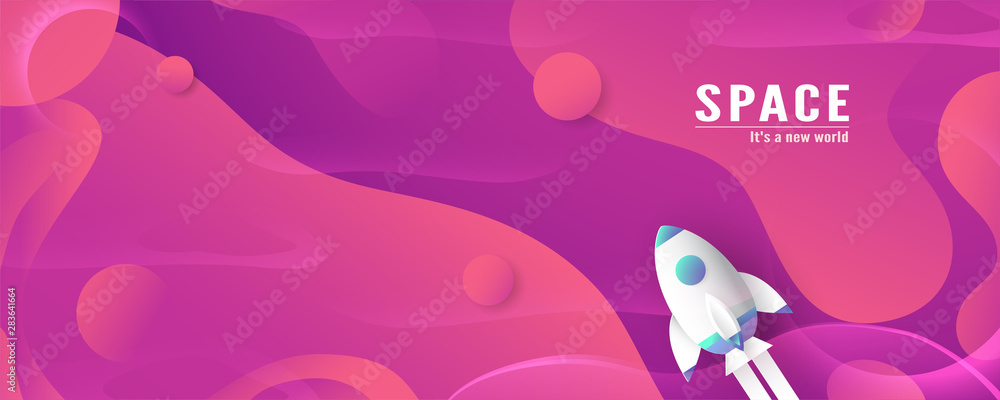 Wall mural rocket is flying in galaxy space of the universe. abstract gradient background in liquid and fluid s