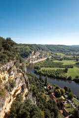 Aerial view of the medieval village of La Roque-Gageac in the historic Perigord region of France