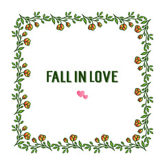 Banner or greeting card fall in love, with sketch for bright of orange wreath frame. Vector