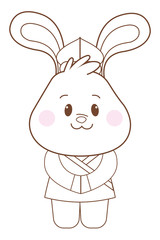 Mid autumn cute rabbit cartoon in black and white