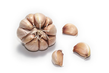 Raw garlic on white background