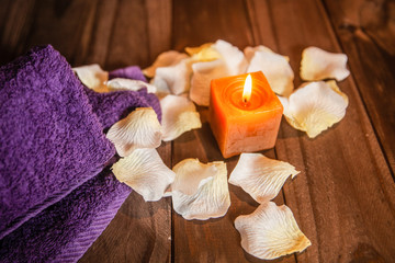 candles on wooden background